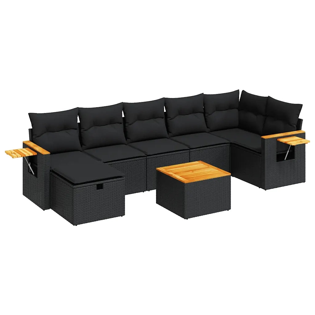 Set Divani da Giardino con Cuscini 8 pz Nero in Polyrattan 3325989