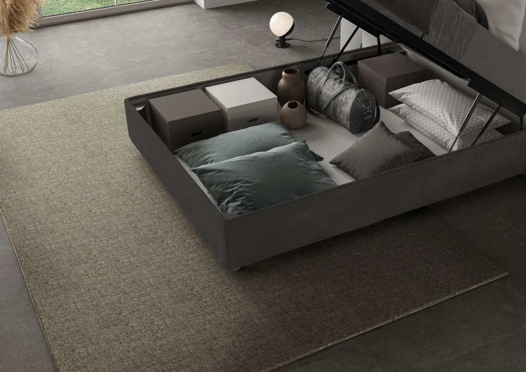 BS COM Letto singolo contenitore imbottito 100x210 microfibra grigio