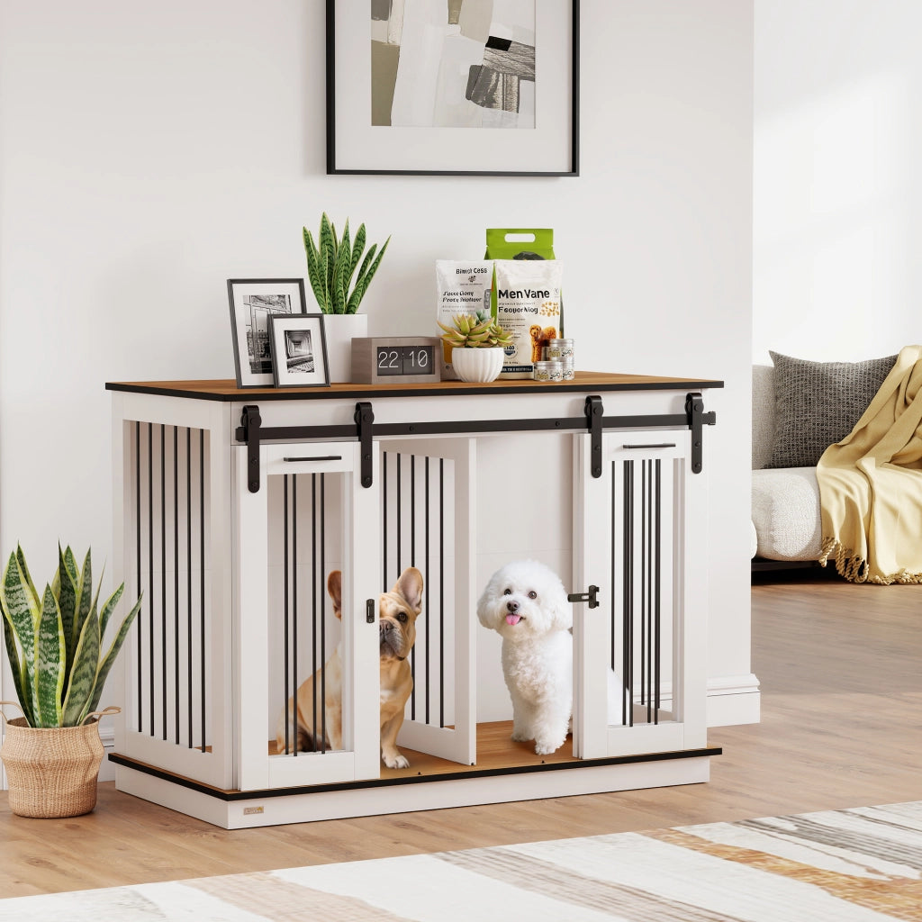 Gabbia per Cani con 2 Porte ¨C Xylo ¨C Design Rustico Bianco con Serratura