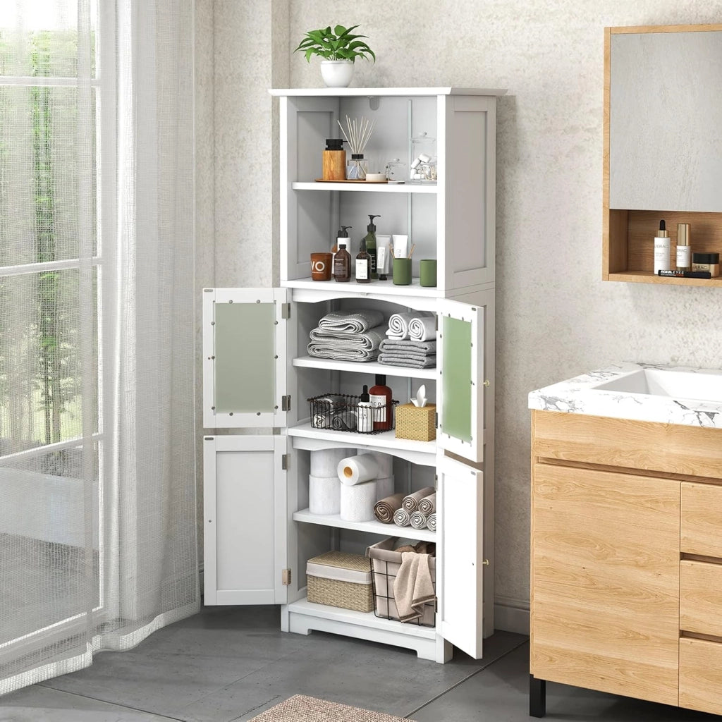 - Armadio Alto per Stoccaggio, Mobile da Bagno con Porta e Ripiano Regolabile, Organizzatore Autoportante da Terra per Camera da Letto, Cucina, Soggiorno, Bianco, 60 x 30 x 163 cm