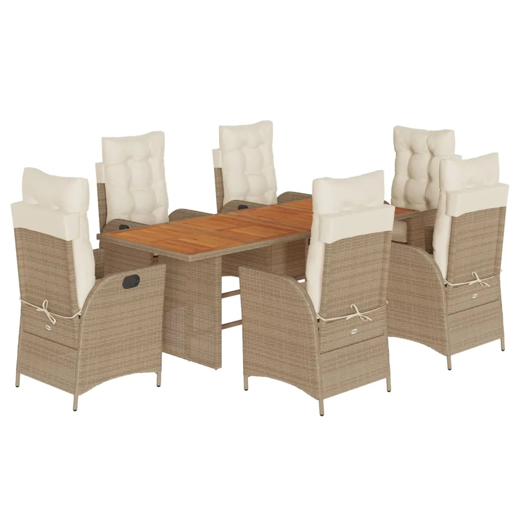 Set da Pranzo da Giardino 7 pz con Cuscini Beige in Polyrattan
