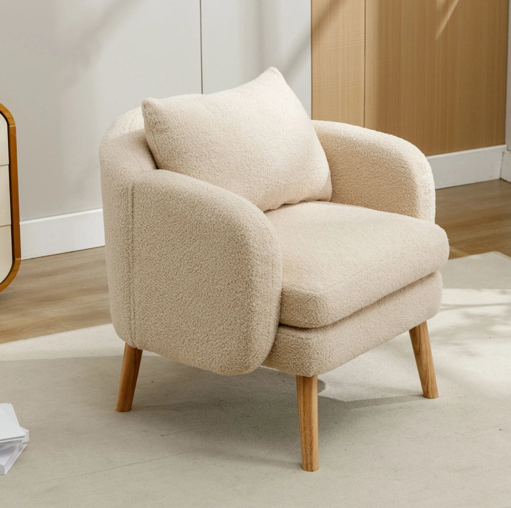 Poltrona singola in Teddy con cuscino; 71x72x71 cm; beige