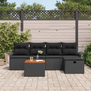 Set Divano da Giardino con cuscino 6 pcs Nero Poly Rattan
