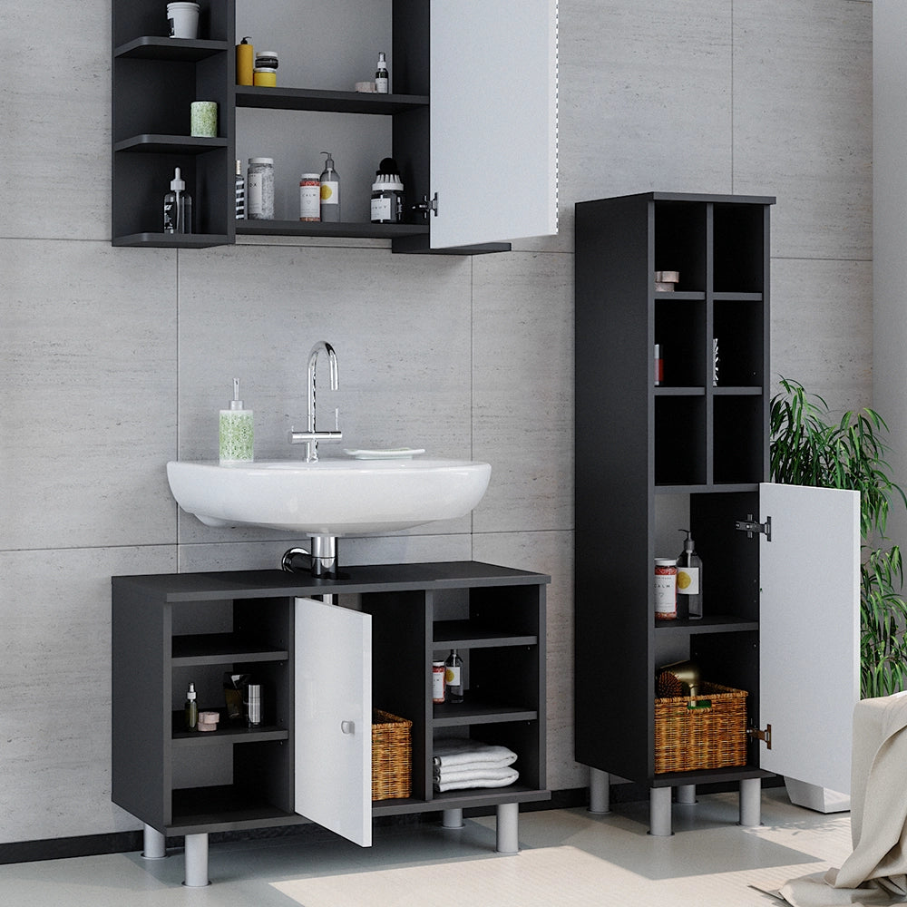 Vicco Set mobili bagno Antracite 3 parti, con colonna