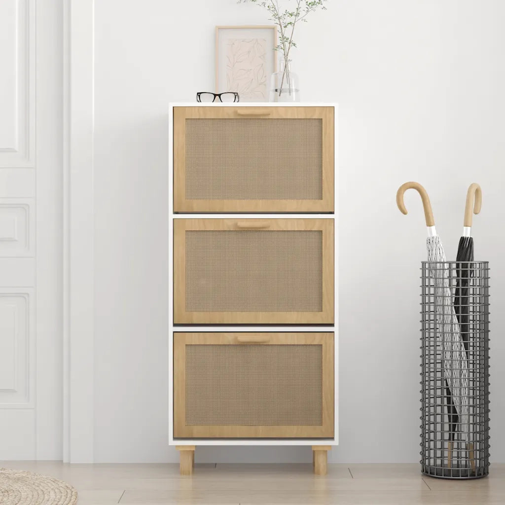 Scarpiera | Mobile per scarpe Bianca52x25x115cm Legno Multistrato e Rattan Naturale