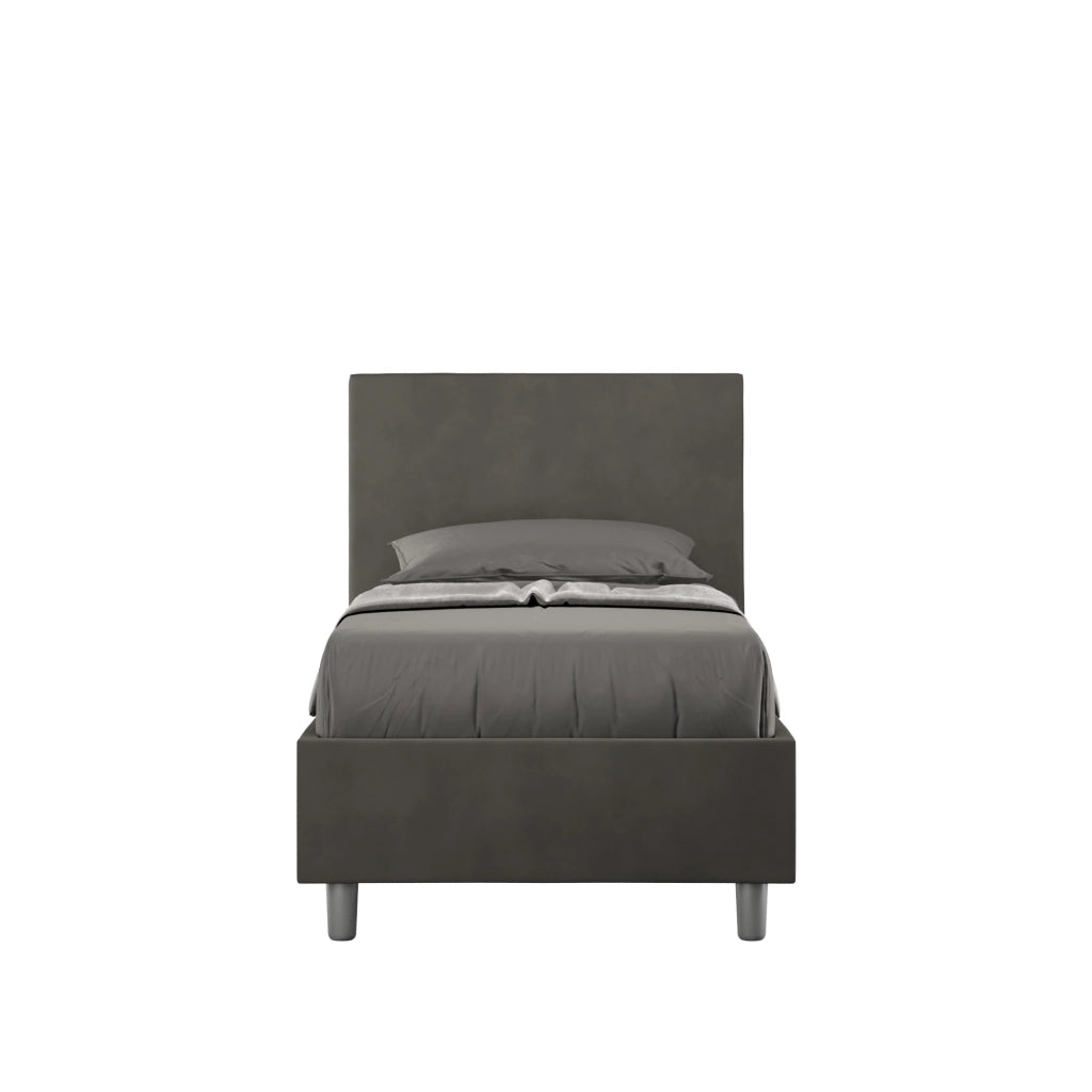 BS COM Letto singolo contenitore imbottito 90x200 microfibra grigio