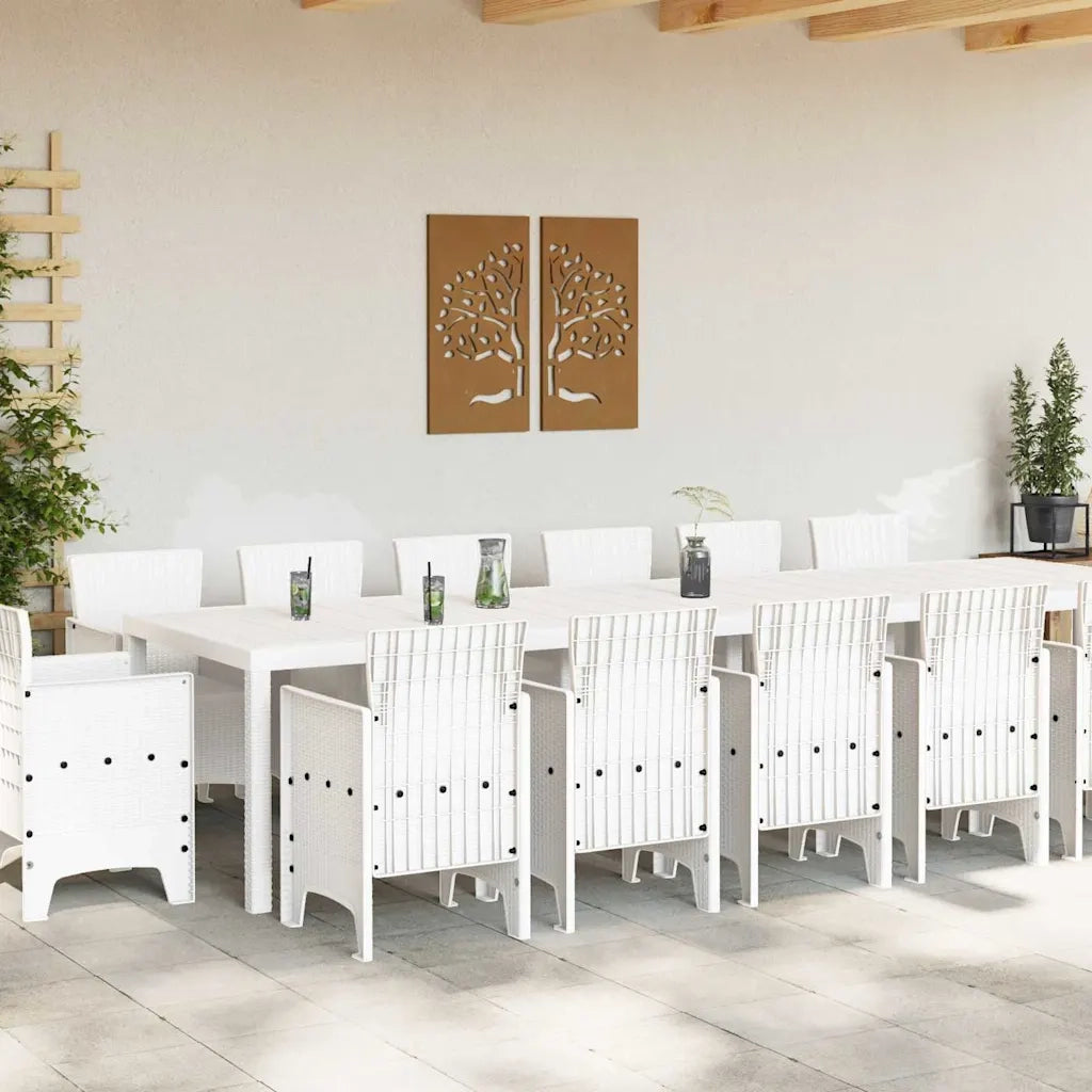 Set da Pranzo per Giardino 15 pcs Bianco Rattan Polt
