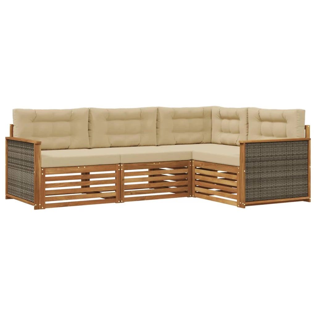 Set di divani da esterno con cuscino 4 pcs Naturale e Beige 3383291