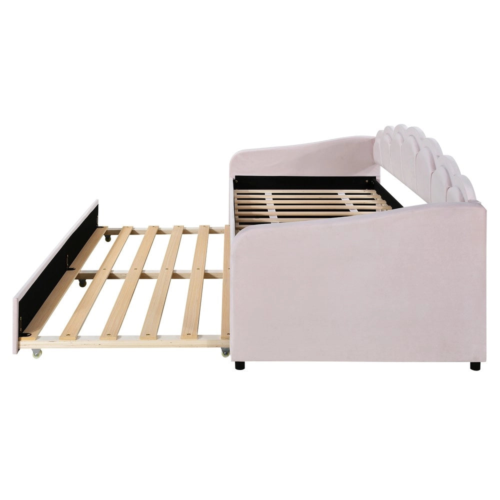 Letto Singolo Imbottito con LED ¨C MINIMAL ¨C Velluto Rosa 90x200