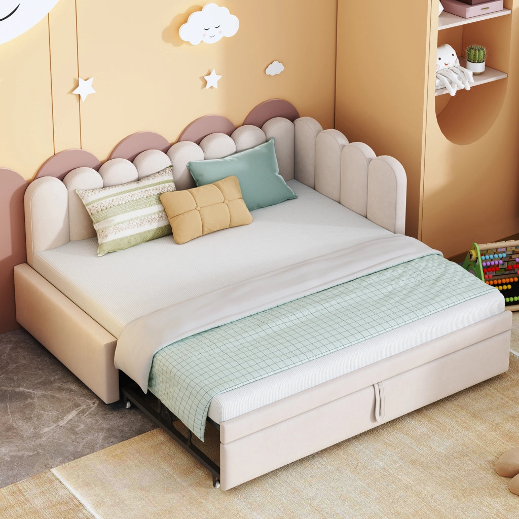 LETTO DIVANO L-Form 90x200 cm Beige in Velluto