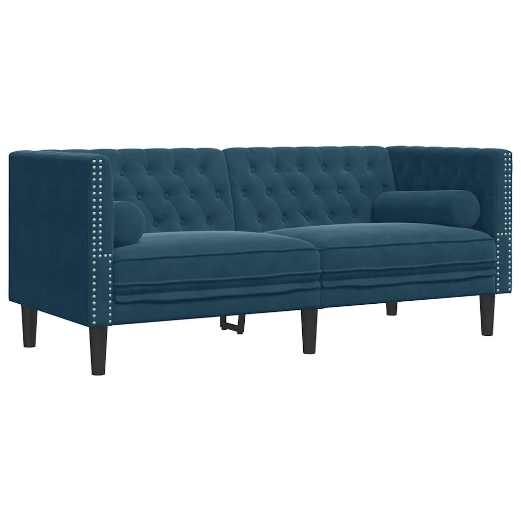 Set Divani Chesterfield 3pz con Cuscini Blu Velluto 3209289