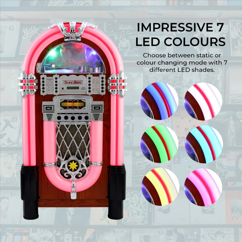Jukebox Retro Anni 50 con CD, USB, Memory Cards SD/MMC, Radio, Bluetooth e Aux