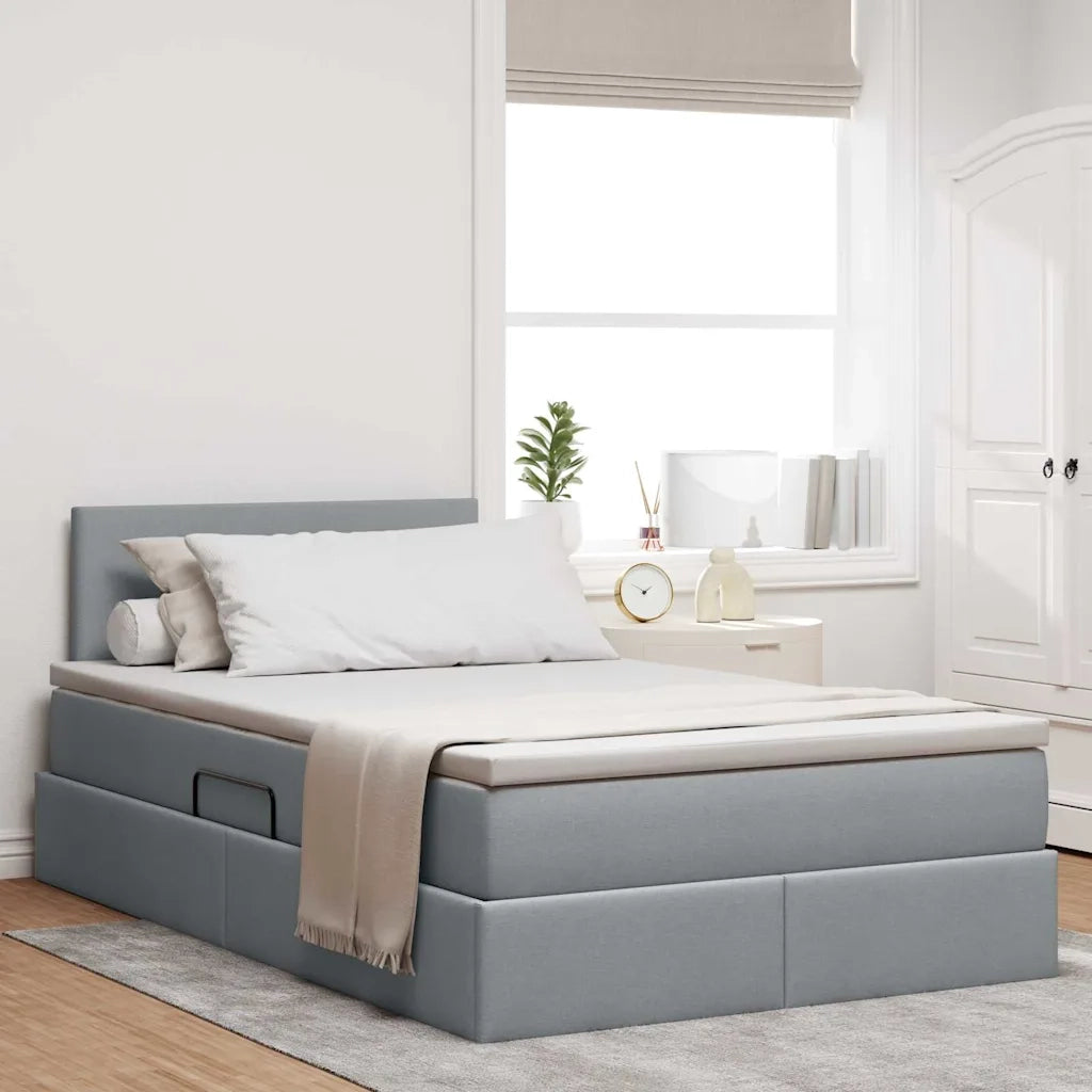 Letto con contenitore e LED Grigio chiaro 120 x 190 cm Tessuto 3371067