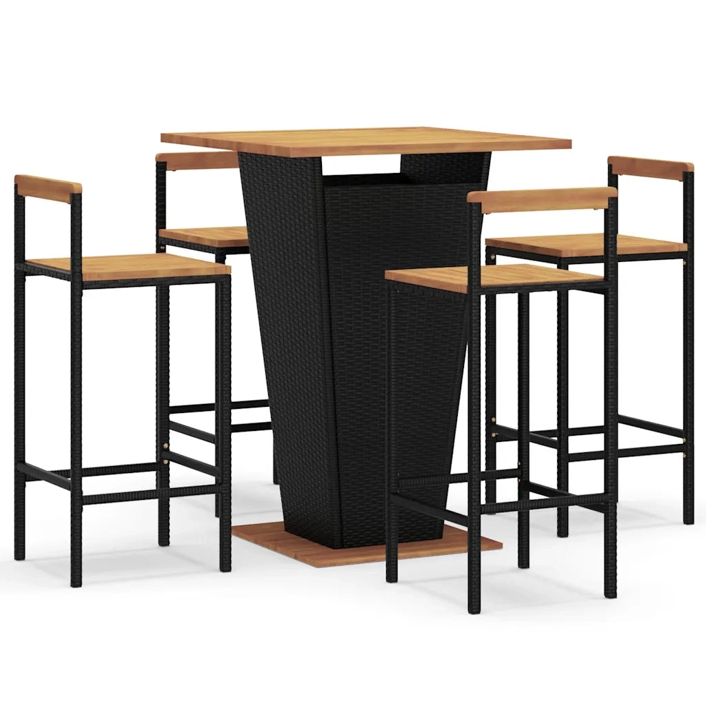 Set Bar Giardino 5 pz Nero Polyrattan e Legno Massello Acacia 3187727