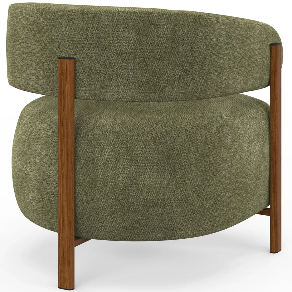 IDMarket - Poltrona ALBERT in tessuto di ciniglia verde con gambe in legno scuro
