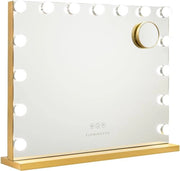 Specchio con Luce - 15 LED - Specchio da Trucco - Controllo a Tasto - Colore Oro