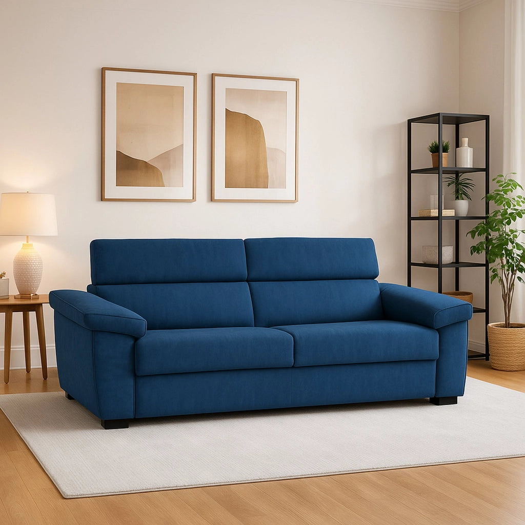 Gorreto, Divano Fisso 2 Posti Sfoderabile Made in Italy, 205x95x100h cm blu