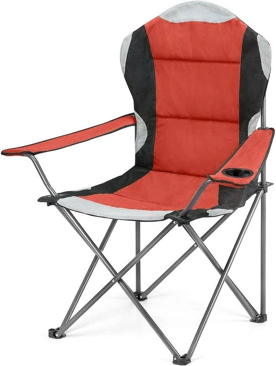 Campingstool Opvougbare Heavy Duty Luxe con Cuscino con Borsa per Bevande e Risorso Alto in Rosso - 1 Pezzo