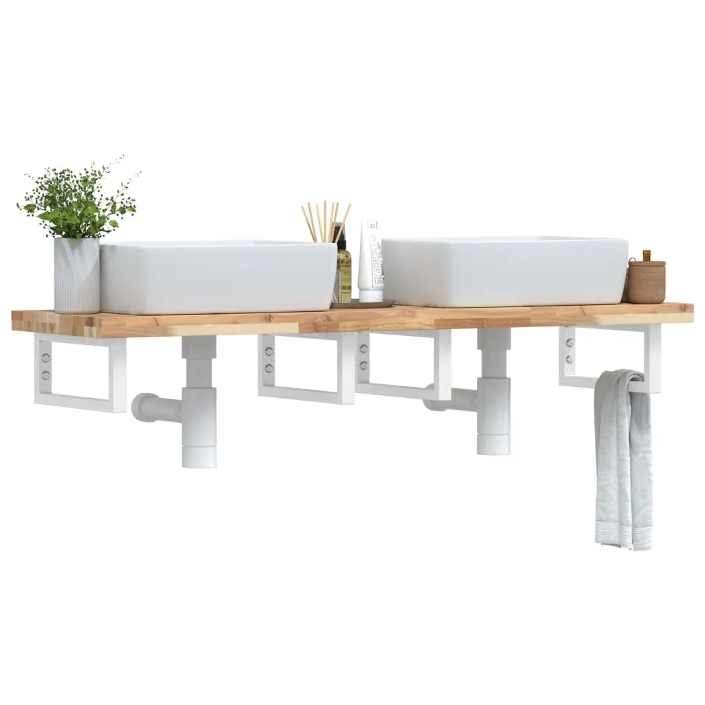 Ripiano a Parete per Lavabo in Acciaio e Massello di Acacia 3302704
