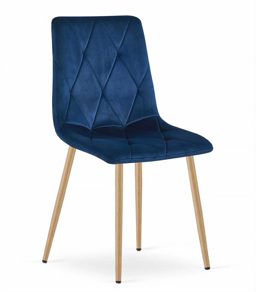 Sedia Valora TYRA in velluto blu navy con gambe color legno x2