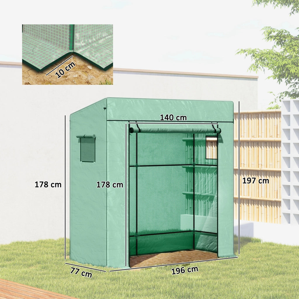 Serra da Giardino con 2 Finestre a Rete e Ingresso Avvolgibile ¨C Xylo ¨C PE e Acciaio 196x77x197 cm Verde