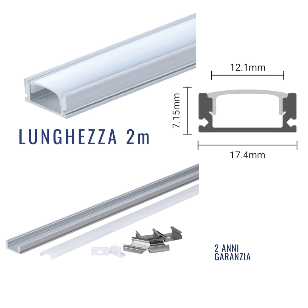 Profilo in alluminio per striscia led strip 6 millimetri lunghezza 2 metri