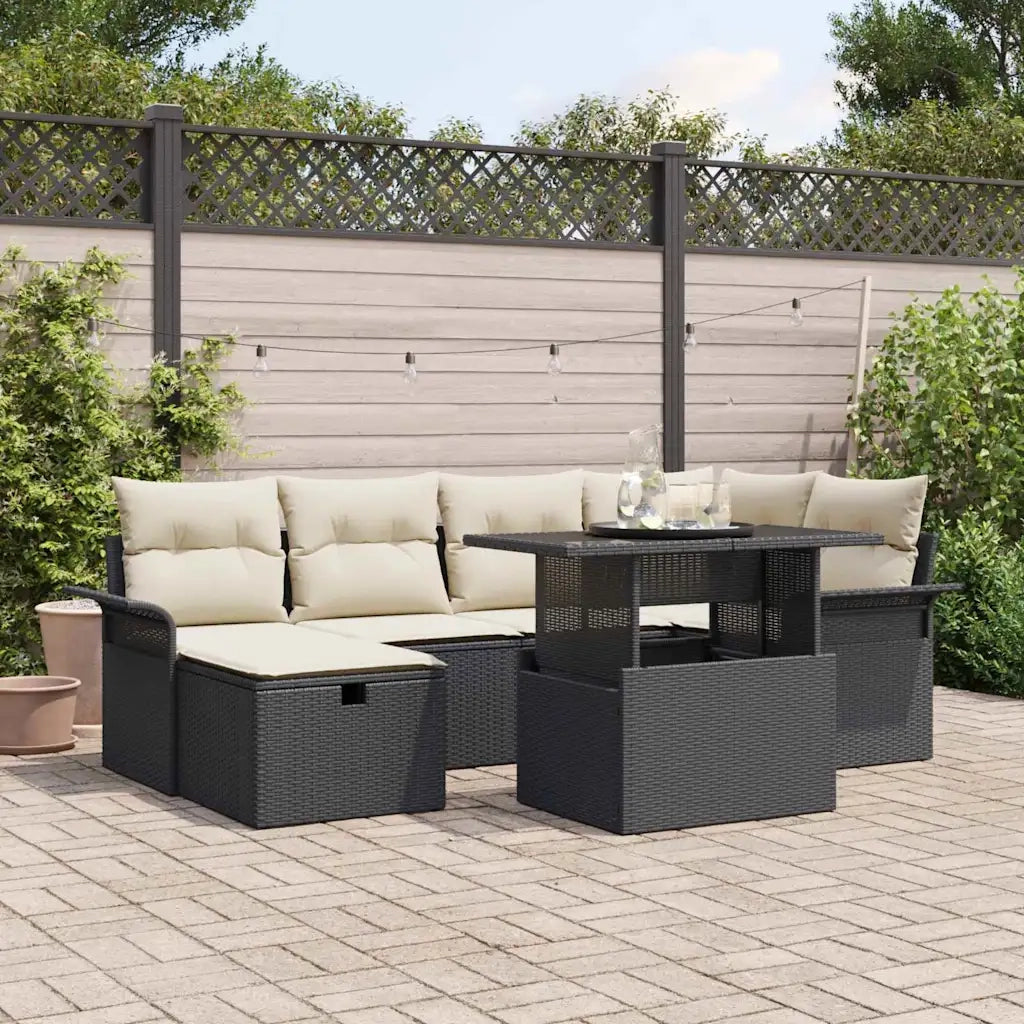 Set Divano da Giardino con cuscino 7 pcs Nero Poly Rattan 3361006