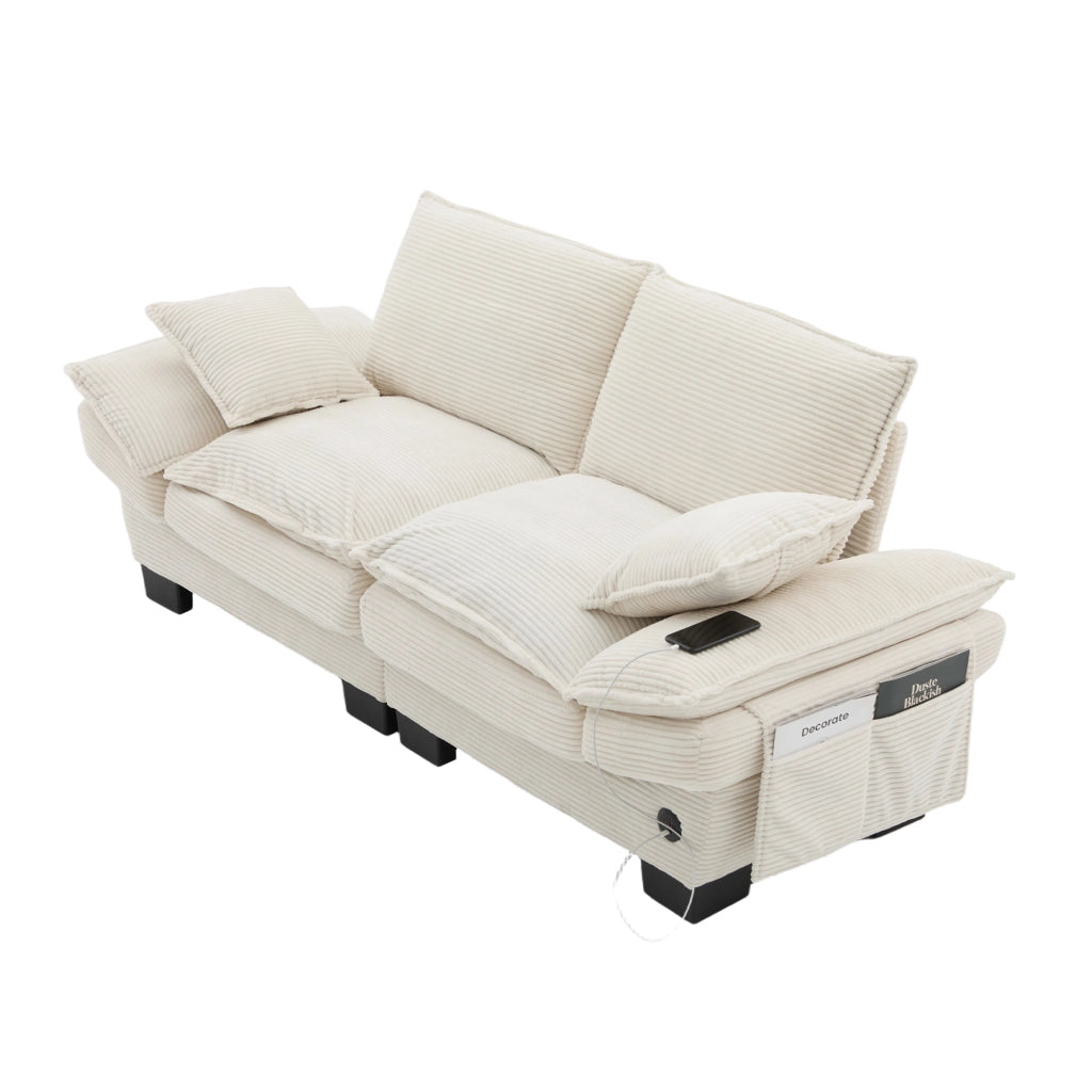 Divano Modulare 2 Posti con Cuscini ¨C MINIMAL ¨C Tessuto a Coste, Beige
