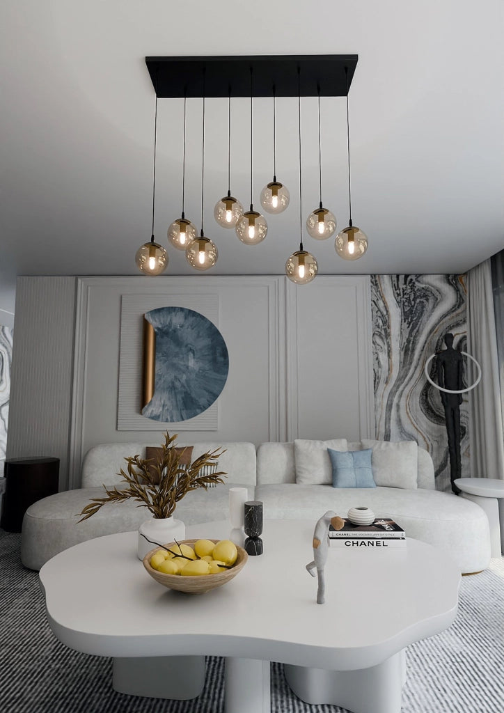 Lampadario Emibig Cosmo 9 luci E14 nero miele vetro