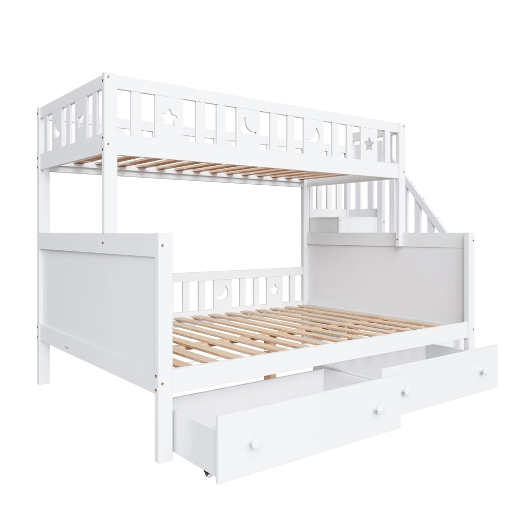 Letto a castello multifunzionale per bambini con scala contenitore e 2 cassetti