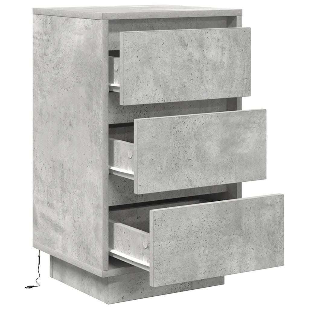 Comodino | Armadio da Notte | Mobiletto da notte con Luci LED Grigio Cemento 38x34x65 cm