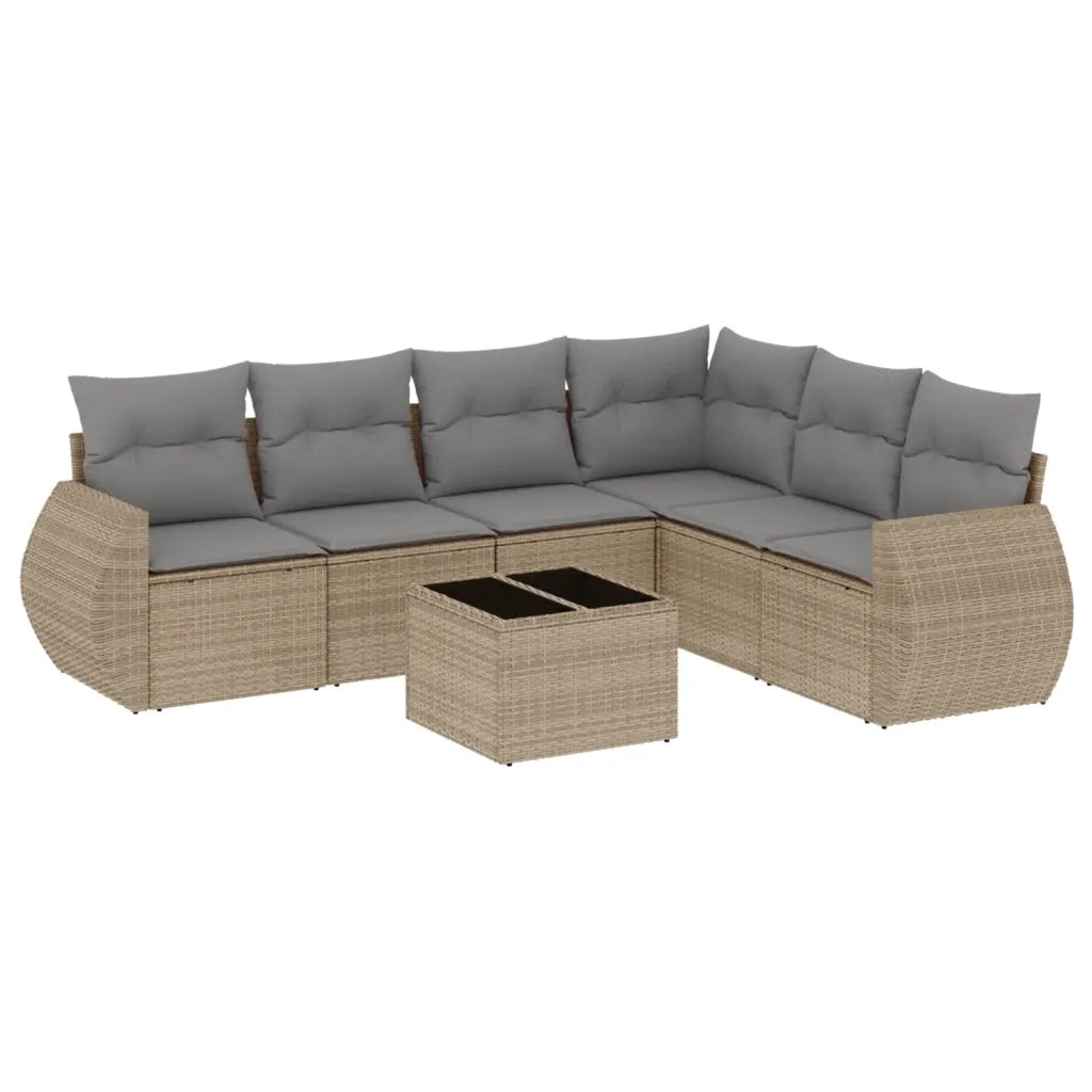 Set Divani da Giardino 7 pz con Cuscini Beige in Polyrattan 3221418