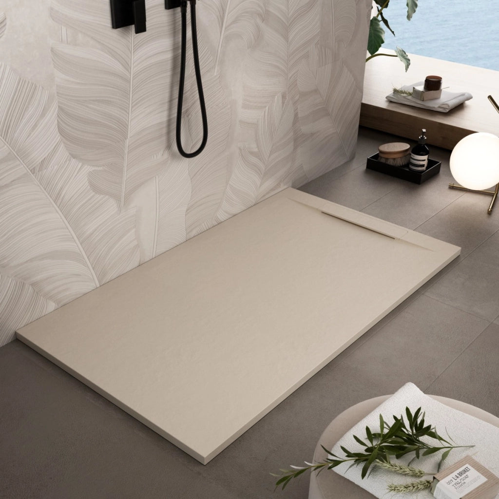 Piatto doccia in marmoresina crema effetto pietra cemento vincent, misura 70x150