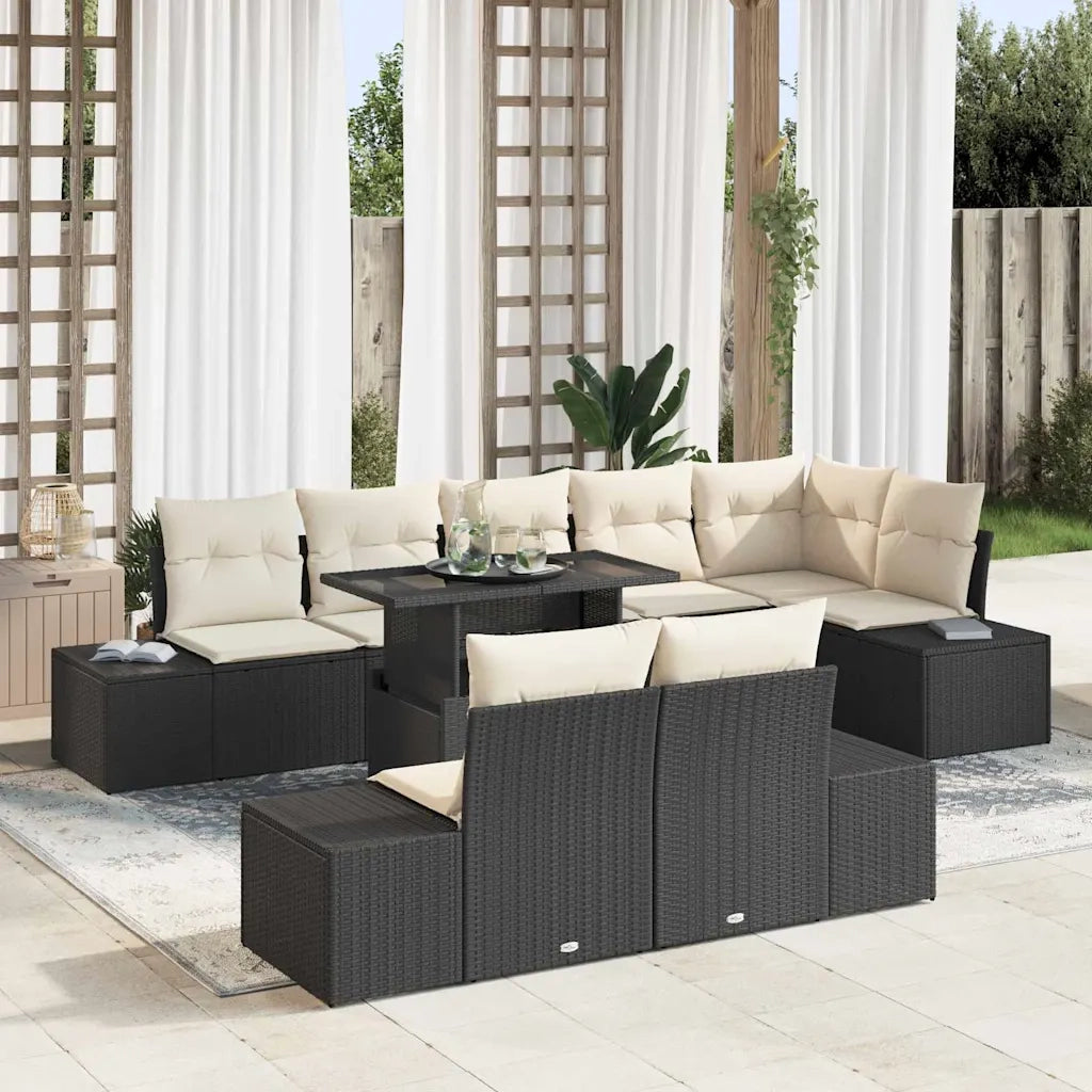 Set Divano da Giardino con cuscino 9 pcs Nero e crema 3349203