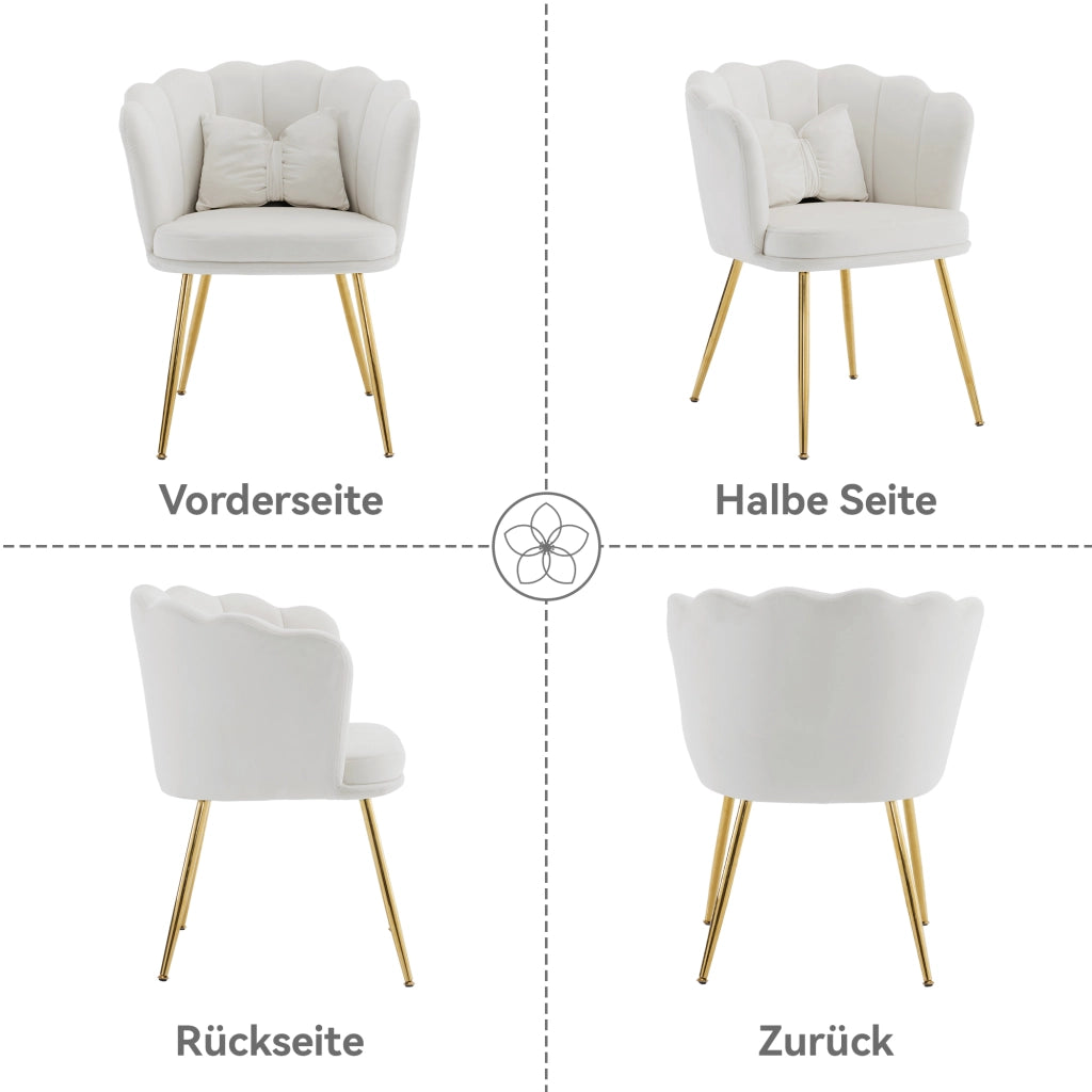 Poltrona con Cuscino Farfalla e Schienale a Petali, Design Ergonomico, in Velluto, Beige