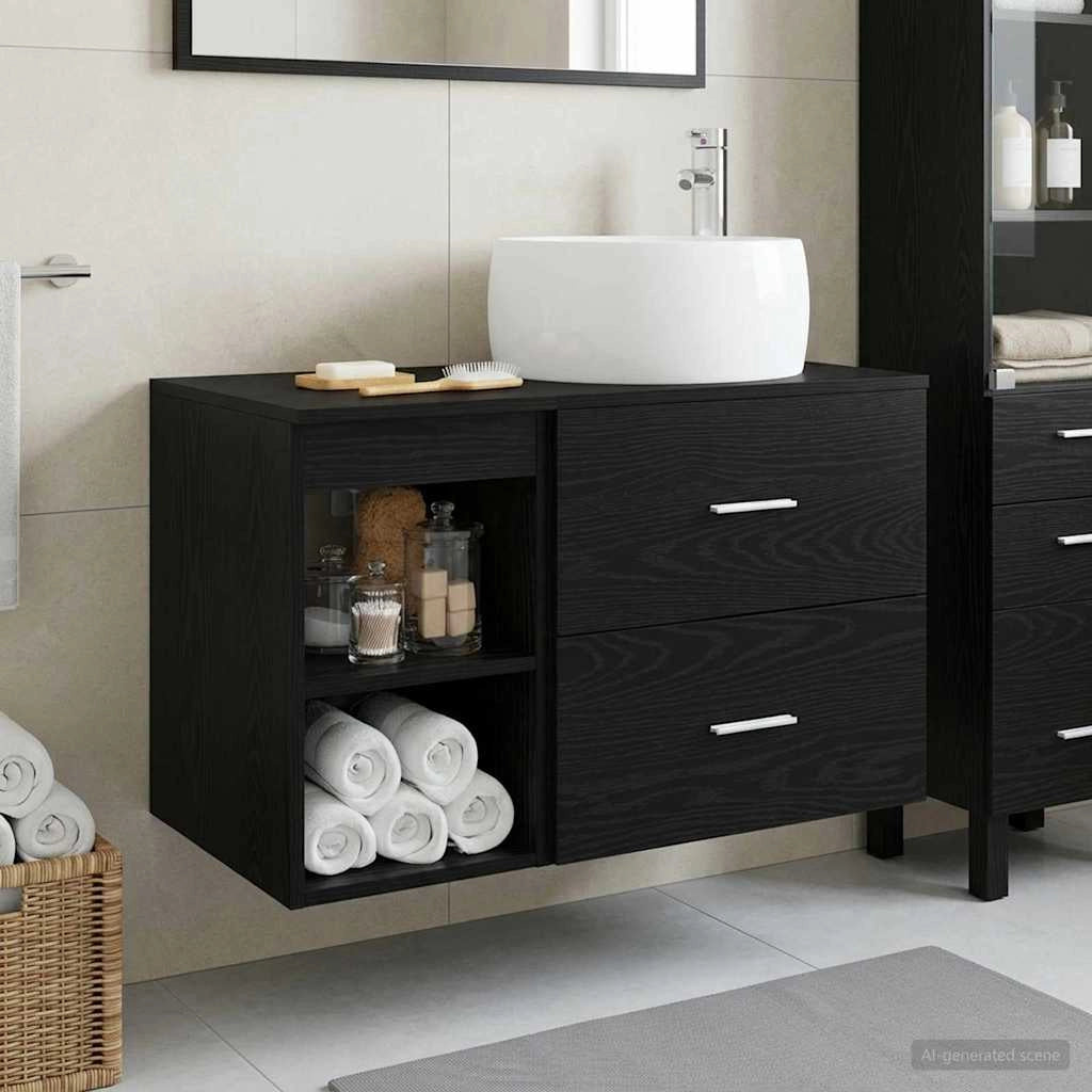 Set di mobili per il bagno 2 pz Rovere Nero 3403921
