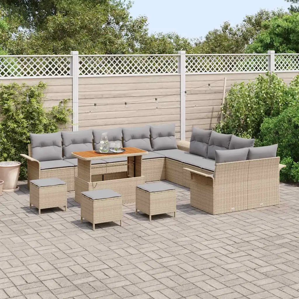 Set Divano da Giardino con cuscino 14 pcs Beige polyrattan 3362202