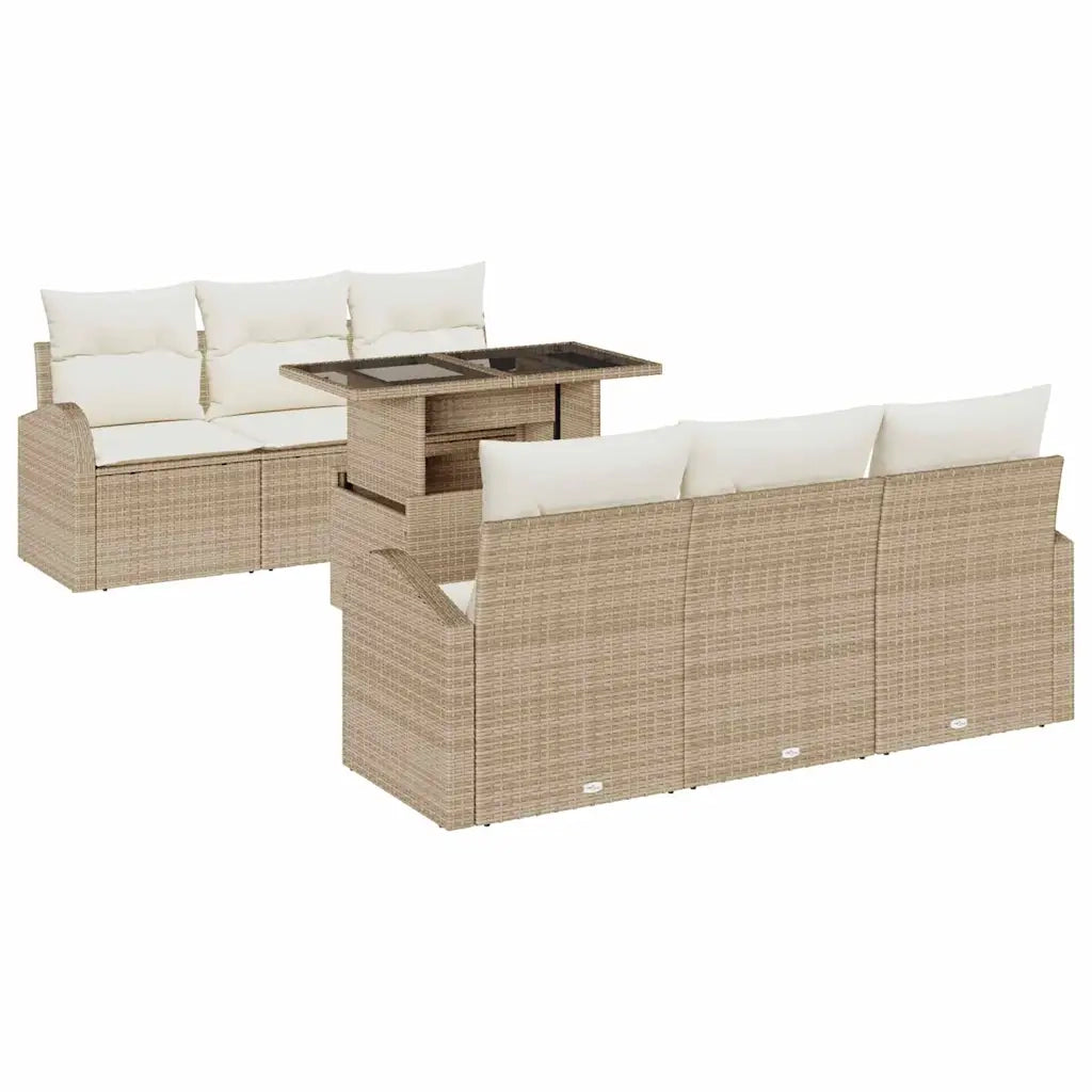 Set Divano da Giardino 7 pcs Beige Rattan in Polipropilene