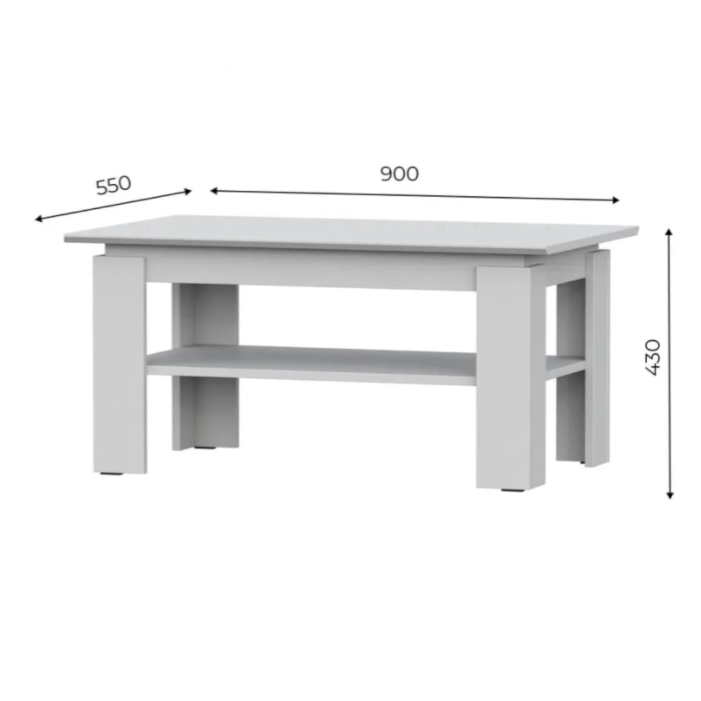 Tavolino, Tavolino da caff? Sola - Bianco - Ripiano aggiuntivo - Larghezza 90 cm, Altezza 43 cm, Profondit? 55 cm