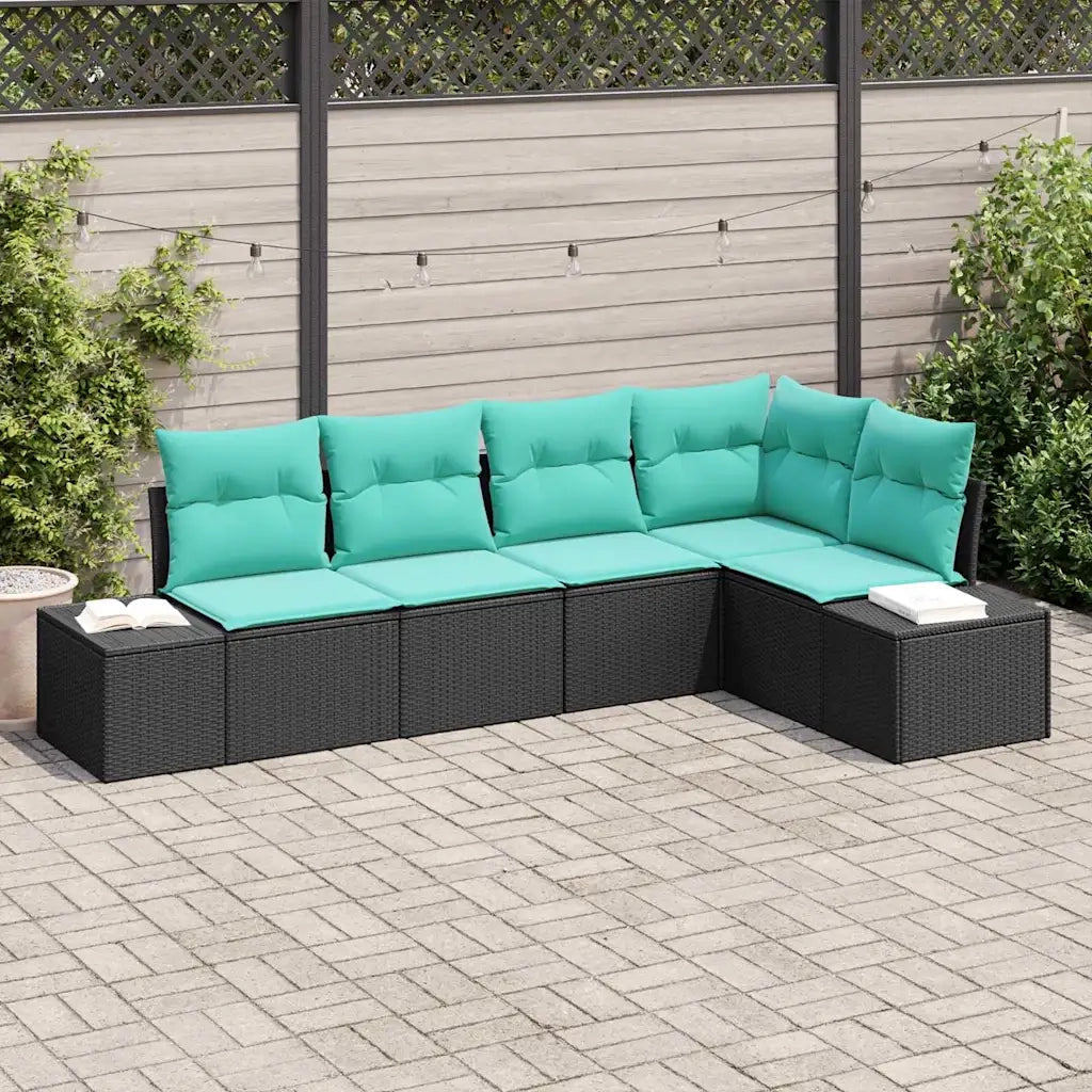 Set Divano da Giardino 5 pz Nero e Turchese polyrattan 3355735