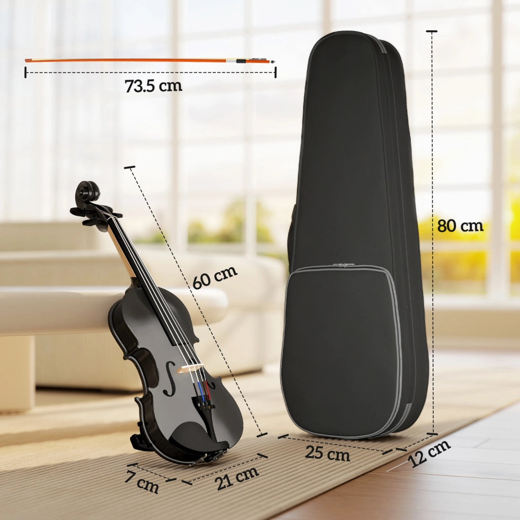 Violino Legno di Abete Acero ¨C Minimal ¨C Nero con Custodia Arco Spalliera Pece
