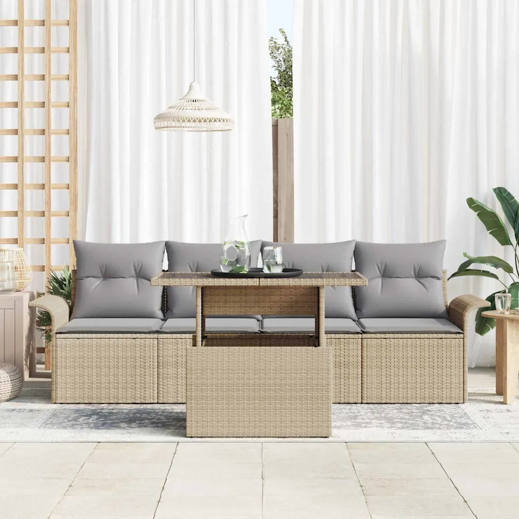 Set Divano da Giardino con cuscino 5 pcs Beige polyrattan 3348186