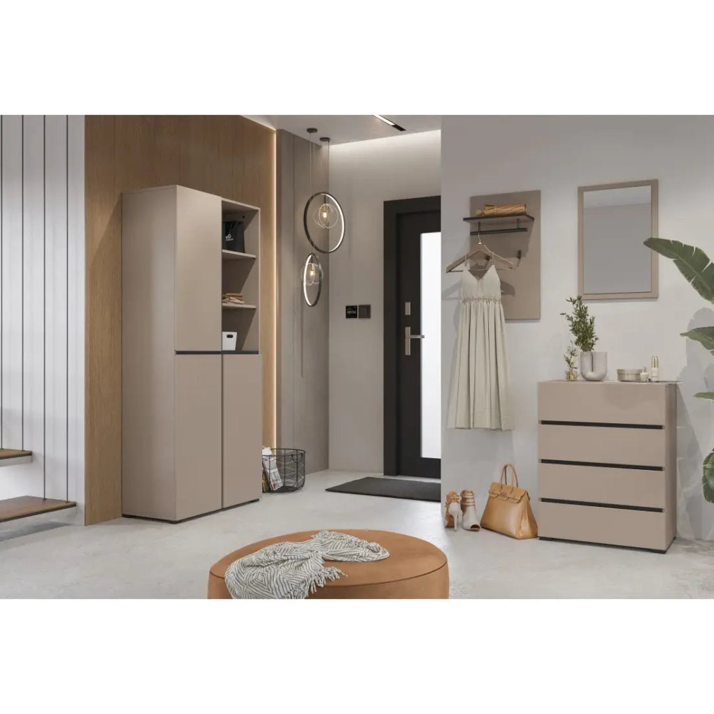 Piccolo buffet HAVANA – 4 cassetti – Beige e nero – Aspetto moderno e accogliente