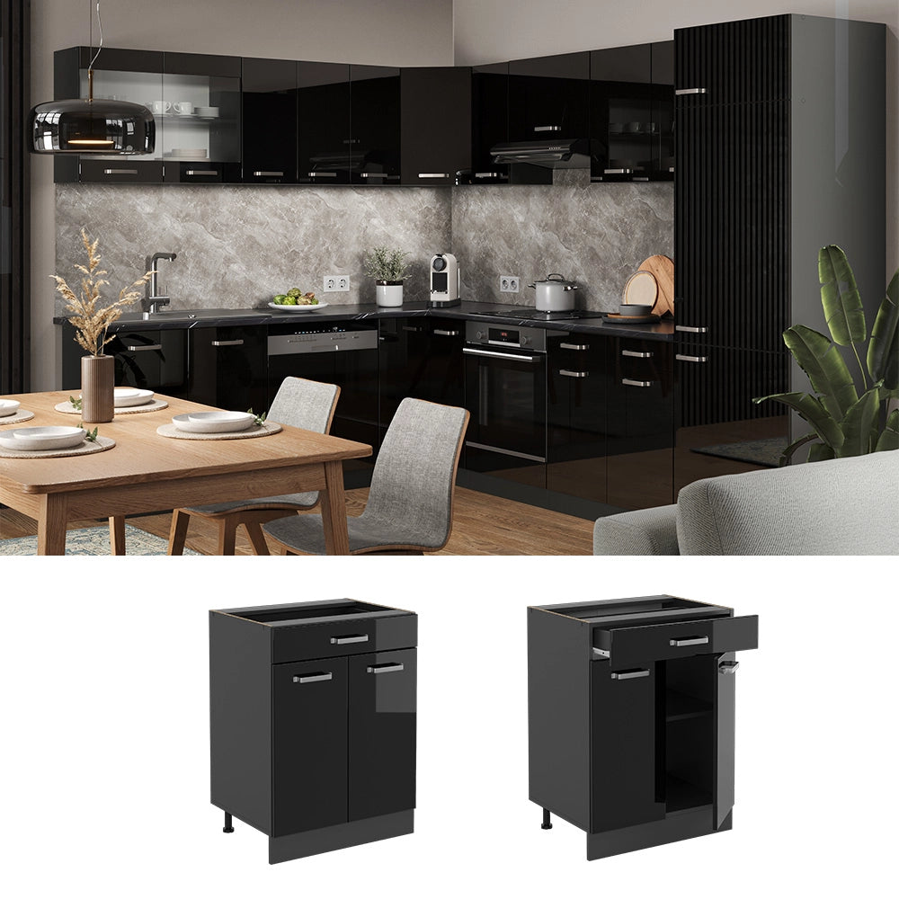Vicco Mobiletto base per cucina Nero lucido 60 cm PL Marmo