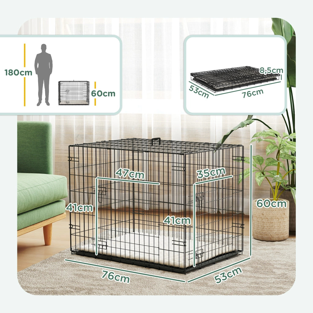 Cuccia per Cani Pieghevole con Cuscino ¨C Minimal ¨C 75x48,5x53 cm Nero e Beige