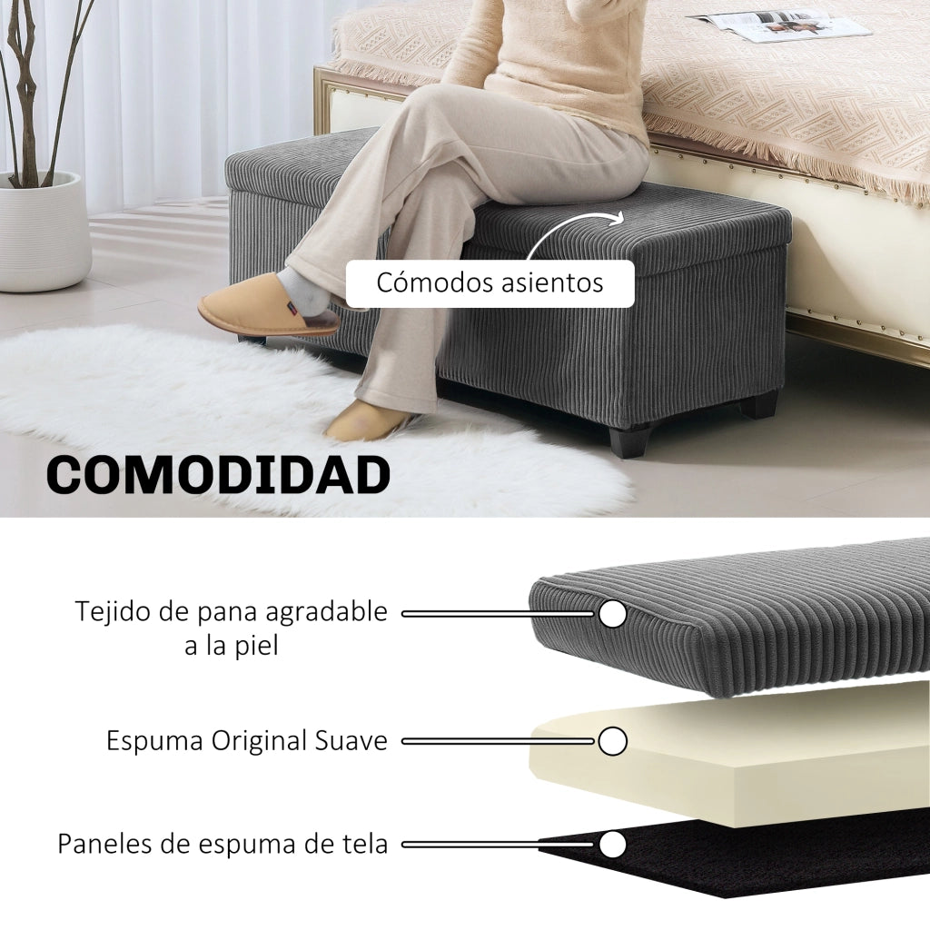 Pouf Contenitore Imbottito ¨C Minimal ¨C Grigio 112x42x40 cm