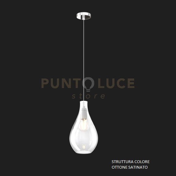 SOSPENSIONE OTTONE SAT. 1 LUCE VETRO PICCOLO TRASPARENTE 1193OS-SP-TR
