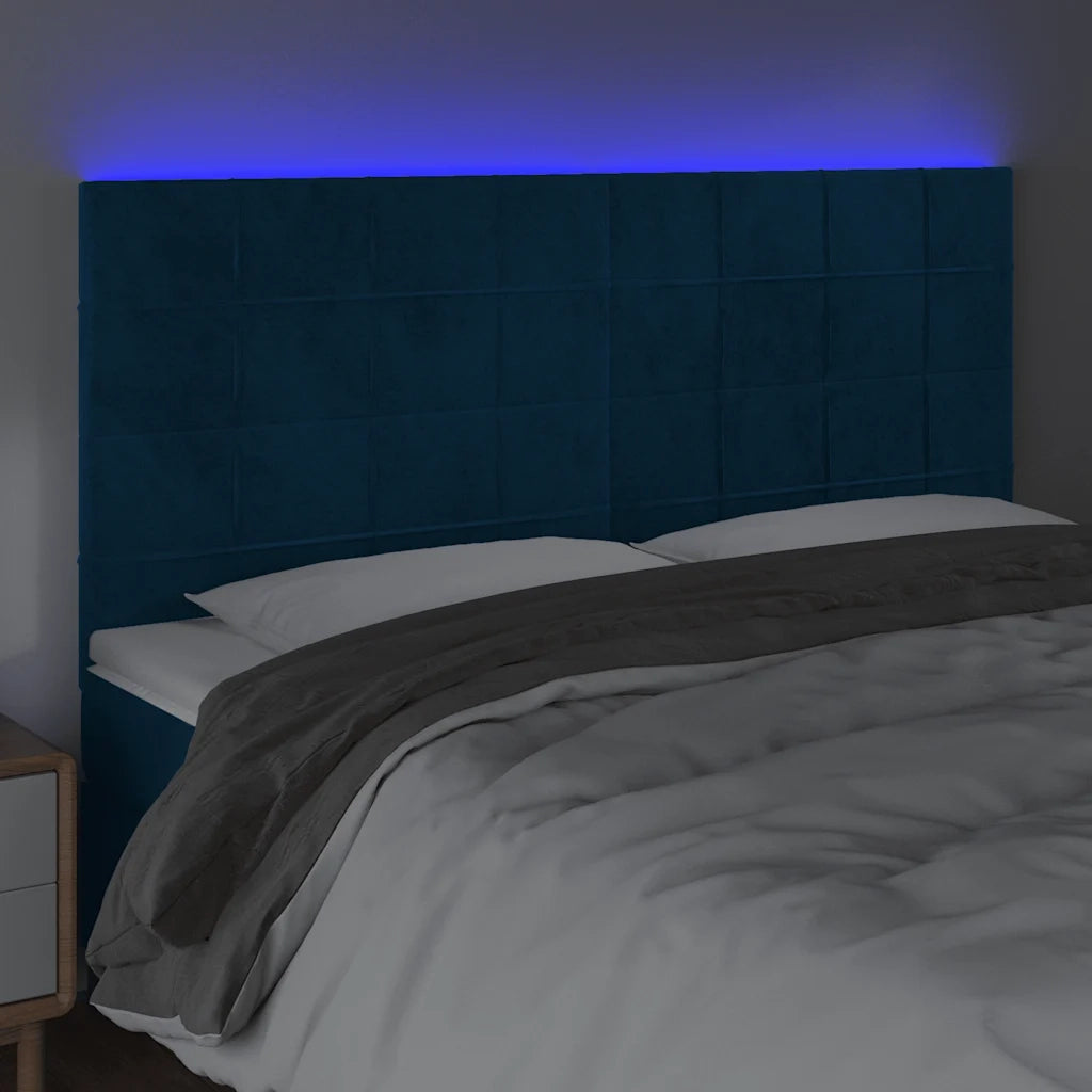Testiera a LED-Testata con LED Blu Scuro 200x5x118/128 cm in Velluto 724076