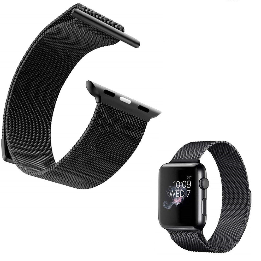 Trade Shop - Cinturino Nero 42mm Maglia Milanese Iwatch Serie 3/2/1 Chiusura Magnetica -