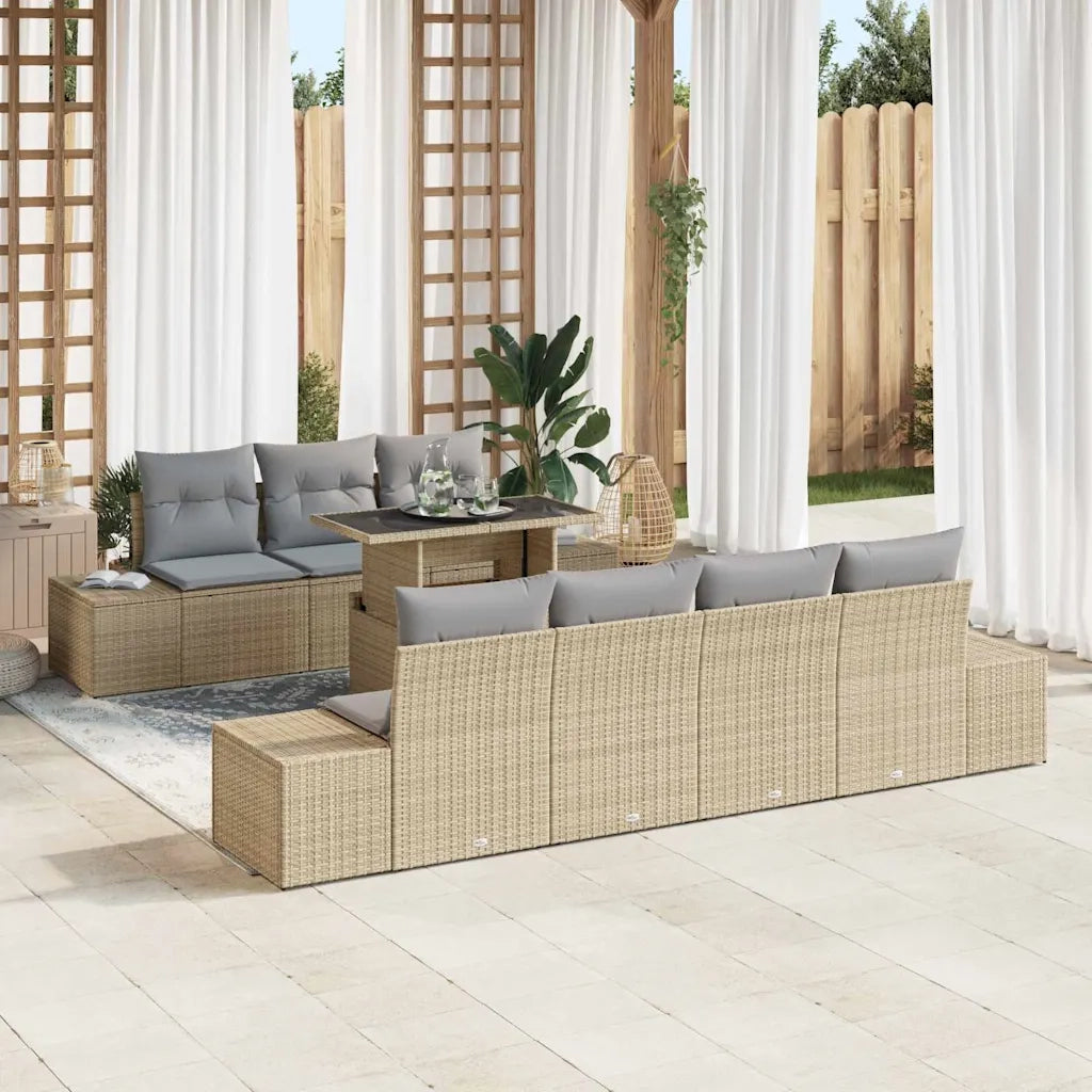 Set Divano da Giardino con cuscino 8 pcs Beige e Grigio Chiaro 3357863